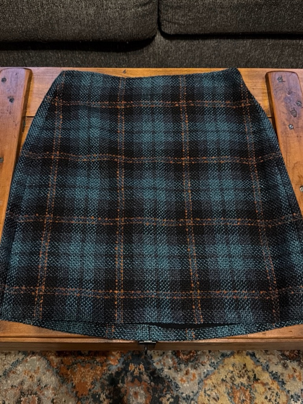 Plaid A-Line Mini Skirt in Teal and Black